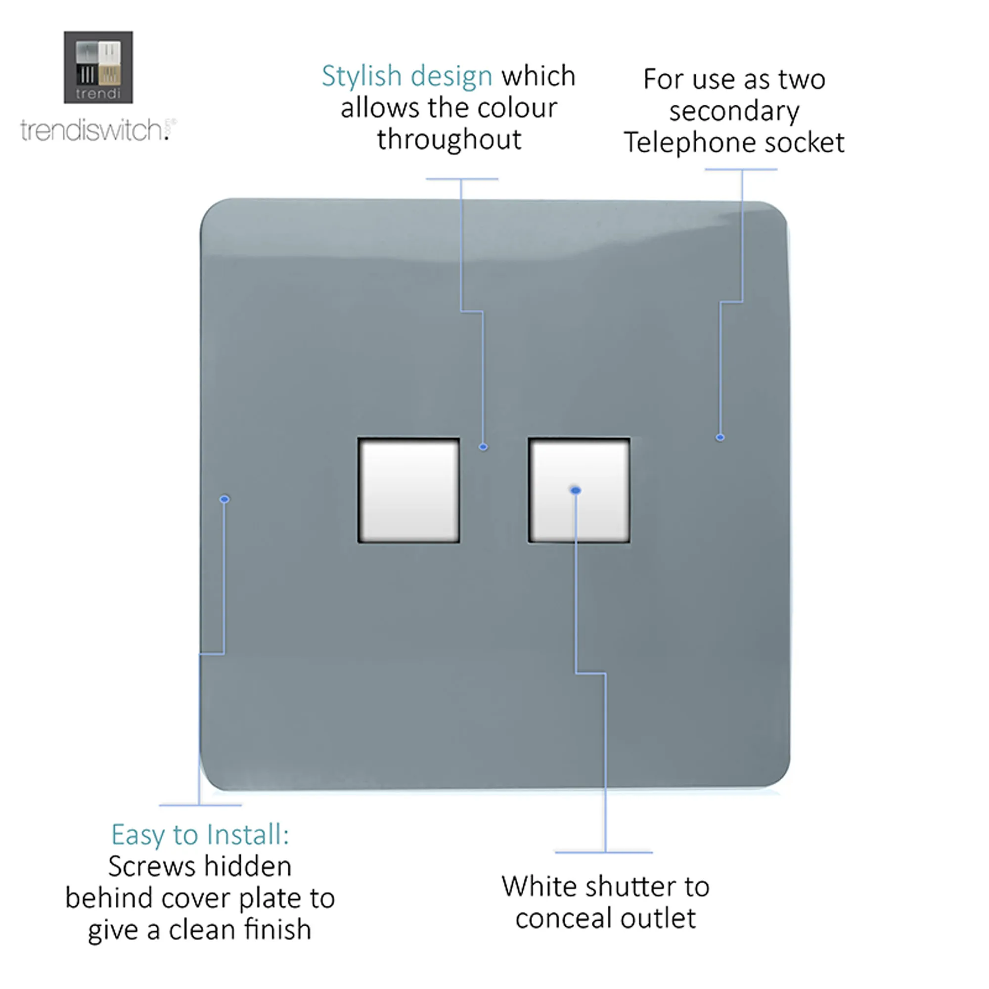 Twin PC Ethernet Cat 5/6 Data Outlet Cool Grey ART-2PCCG  Trendi Cool Grey